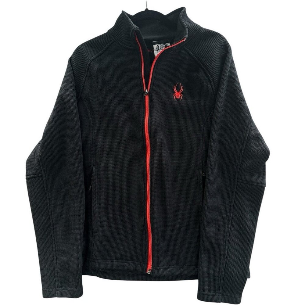 SPYDER Full Zip Sweater Jacket Men's Ski Snowboarding Fleece Lined Black & Red M